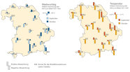 Die Grafik zeigt die mittleren Temperatur- und Niederschlagsabweichungen an den Waldklimastationen im September und Oktober 2009..