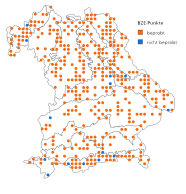 Die Bayernkarte zeigt die Gebiete an denen für die Bodenzustandserhebung Proben genommen wurden. 