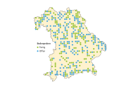 Ein Kerte von Bayern, die den Stand der Bodenprobenahme im Rahmen der BZE in Bayern zeigt.