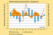 Graphik zeigt Abweichungen vom langjährigem Mittel bei Temperatur und Niederschlag für 2021