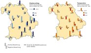 Auf den Karten zu Niederschlag und Temperatur ist zu erkennen, dass der Mai sowohl warm, als auch sehr niederschlagsreich war. 