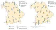 Grafik: Mittlere Niederschlags- und Temperaturabweichungen an den Waldklimastationen im November und Dezember 2007.