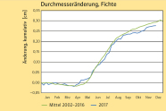 Liniendiagramm zeigt die Durchmesserveränderung von Fichten im Jahr