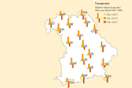 Mittlere Temperaturen an Bayerns Waldklimastationen mit ihren Abweichungen