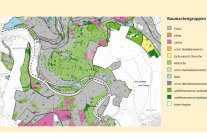 Landkarte mit eingezeichneten Baumartengruppen