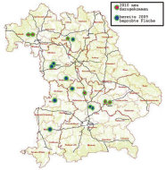 Karte Bayerns auf der die 15 Prognoseflächen eingezeichnet sind.