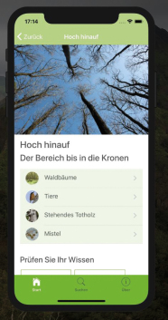 Smartphone, auf dem die WaldApp läuft