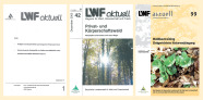  Titelseiten von drei LWF-aktuell Ausgaben: Heft Nr. 1: einfaches Layout in schwarz/weiß ohne Hefttitel und Titelbild;  Heft Nr. 42: einfaches Layout in schwarz/weiß mit Hefttitel und farbigen Titelbild; Heft Nr. 99: derzeitiges modernes, farbiges Layout mit Hefttitel und farbigen Titelbild