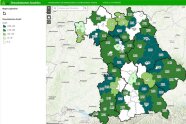 Landkarte auf der die Gesamtanzahlen und Obstartenzahlen pro Landkreis eingetragen sind.
