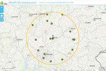 Ausschnitt aus einer Landkarte mit einem gelben Kreis um ein Gebiet um München.