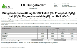 Ausdruck der Düngebedarfsermittlung aus LfL Düngebedarf Online