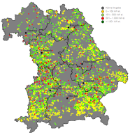Räumliche Verteilung der landwirtschaftlichen Biogaserzeugung in Bayern