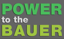 Text: Power to the Bauer. Neue Wege in der Landwirtschaft und das Logo von Natur Land Wirtschaftezer