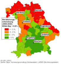 Bayernkarte Bevölkerungsentwicklung 2000-2010