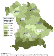 Bayernkarte Dauergrünlandanteil in den bayerischen Landkreisen 2016