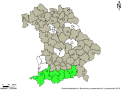 Karte von Bayern mit der Verbreitung von Alpen-Kreuzkraut im Grünland auf Landkreisebene