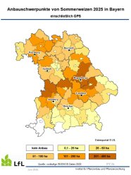 Karte von Bayern mit Anbauschwerpunkten von Sommerweizen 2025, farblich gekennzeichnet