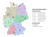 Deutschlandkarte mit farbig gekennzeichneten Beratungsgebieten und regionalen Verbünden