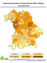 Karte von Bayern mit Anbauschwerpunkten von Wintertriticale Ernte 2022			