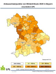 Karte von Bayern mit Anbauschwerpunkten von Wintertriticale 2025, farblich gekennzeichnet