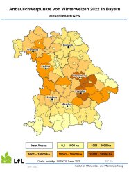 Karte von Bayern mit Anbauschwerpunkten von Winterweizen Ernte 2022				