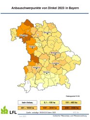 Karte von Bayern mit Anbauschwerpunkten von Dinkel 2023