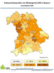 Karte von Bayern mit Anbauschwerpunkten von Wintergerste 2025, farblich gekennzeichnet