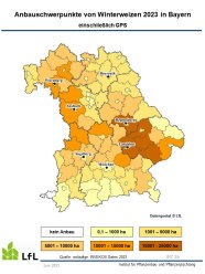 Karte von Bayern mit Anbauschwerpunkten von Winterweizen Ernte 2023