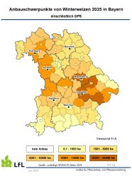 Karte von Bayern mit Anbauschwerpunkten von Winterweizen 2025, farblich gekennzeichnet