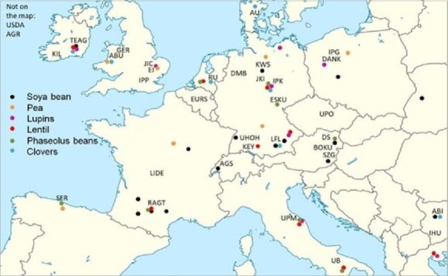 Europakarte mit Kennzeichnung der Standorte der Feldversuche und Demonstrationen