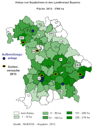 Anbau und Aufbereitung von Sojabohnen in den einzelnen Landkreisen  Bayerns