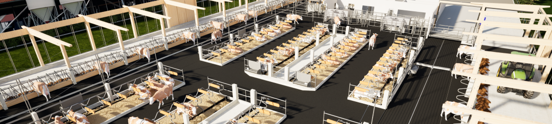 Vogelperspektive ohne Dach auf den Gruber Milchviehforschungsstall 