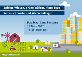 Logo und Anmeldeposter Veranstaltung: Barcamp: Saftige Wiesen, grüne Wälder, klare Seen