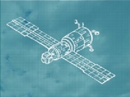 Zeichnung eines Satelliten auf blauem Hintergrund
