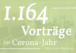 Grafik mit Schriftzug:1.164 Vorträge im Corona-Jahr März 2020 bis März 2021