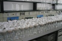 Abfiltrieren von Bodenproben in Erlenmeyerkolben auf einem Labortisch